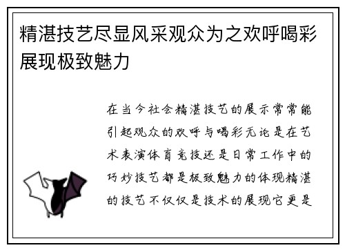 精湛技艺尽显风采观众为之欢呼喝彩展现极致魅力